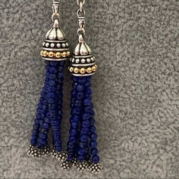 LAGOS Sterling Silver 18k Yellow Gold Caviar Icon Lapis Tassel Lariat Necklace
